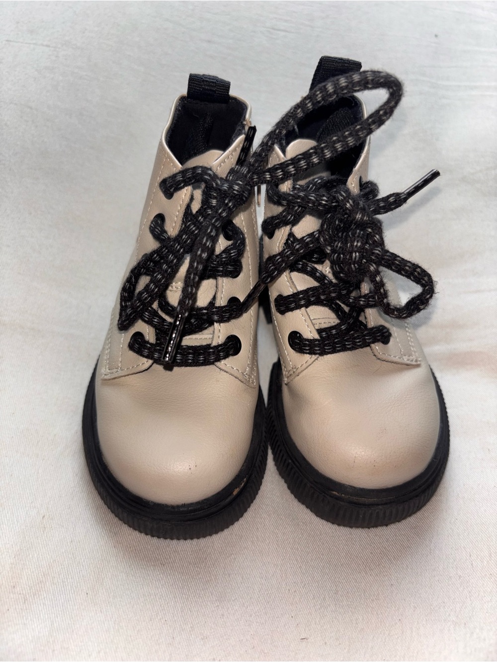 Zara Cream Ankle Boots with Black Laces